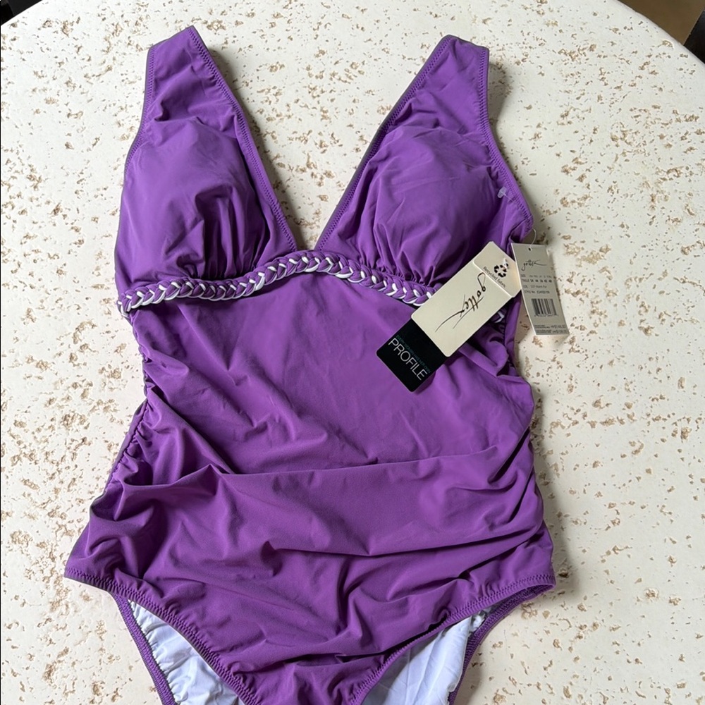 Profile By Gottex Purple One-Piece Swimsuit with Chain Trim